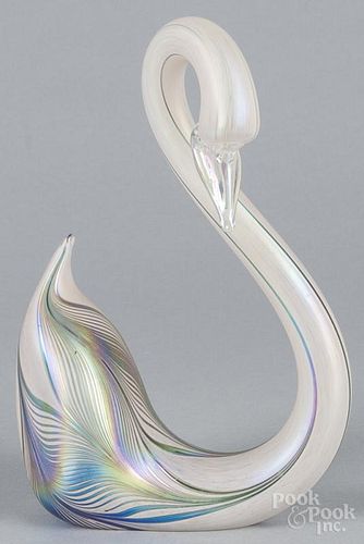 Contemporary art glass swan, signed and dated 1997 on underside, 10 1/2'' h.