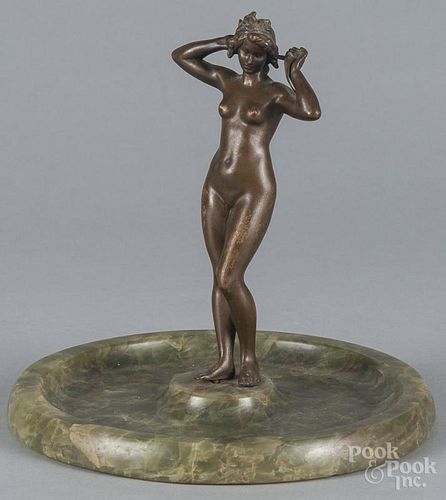 Bronze and marble center bowl, 19th c., with a nude woman, 8 1/2'' h.