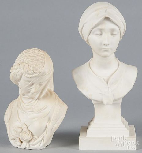 Sevres parian bust of a maiden, dated 1912, 10 1/2'' h., together with a bisque bust of a woman