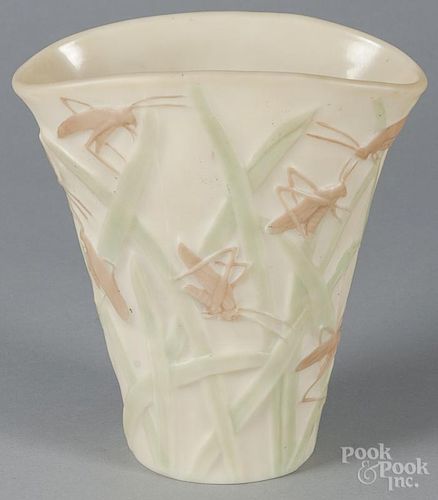Phoenix glass vase with grasshoppers, 20th c., 8 1/4'' h.