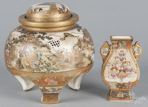 Two Japanese porcelain pieces, 20th c., to include a covered jar, 7 3/4'' h., and a vase, 5'' h.