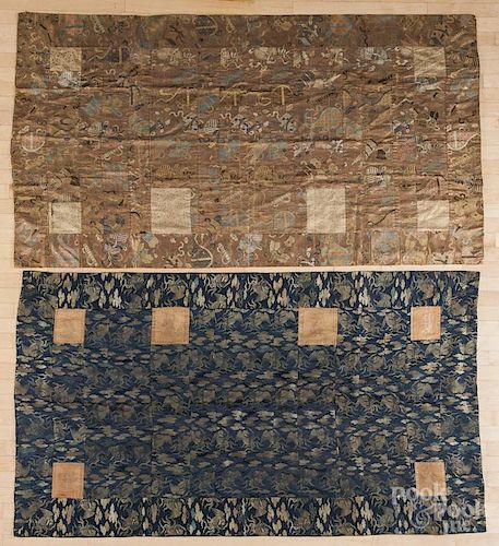 Three Japanese silk Buddhist kesas, 18th/19th c., two with metallic thread