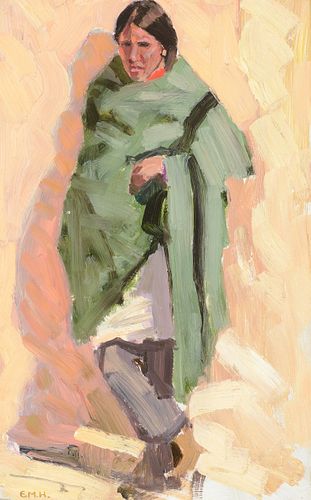 E. Martin Hennings (1886–1956) — Indian in Green Blanket (1920)