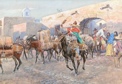 Charles M. Russell (1864–1926) — Mexicans Leaving an Inn (1906)