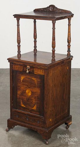 Inlaid rosewood coal scuttle stand, late 19th c., 37'' h., 13 3/4'' w.