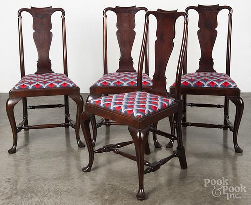 Set of four Queen Anne style mahogany dining chairs.