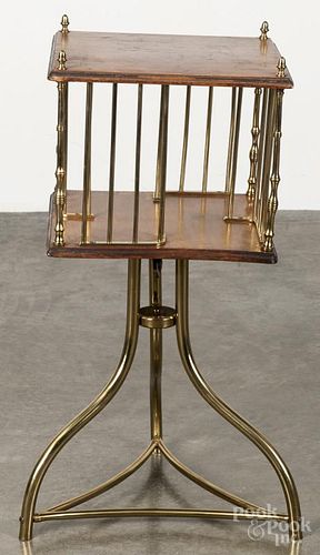 English mahogany and brass revolving bookstand, ca. 1900, stamped Hall on underside, 28 1/4'' h.