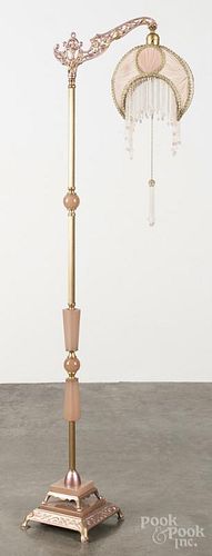 Gilt metal and pink glass floor lamp, 59 1/2'' h.