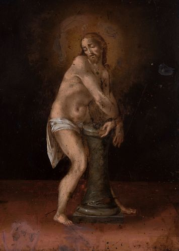 Flemish school; around 1600.
"Christ tied to the column."
Oil on copper.