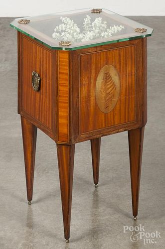 Regency inlaid stand, 19th c., with a later glass top, 20 1/2'' h., 12 1/2'' w.