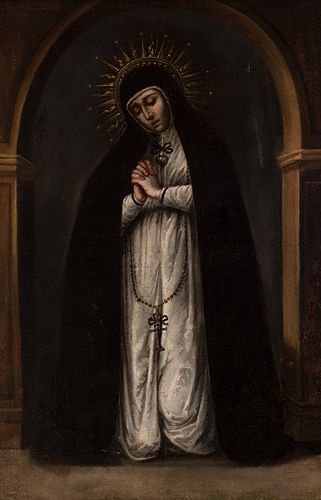 Madrid school; 17th century.
"Virgin of the Solitude".
Oil on canvas. Relined.
