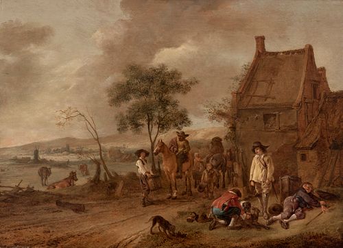 PHILIPS WOUVERMAN (Haarlem, Netherlands, 1619 - 1668).
"Peasant scene".
Oil on panel. Engatillada.
Attached photocopy of certificate of authenticity i