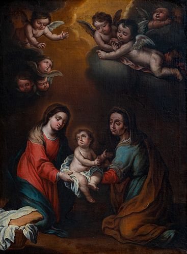 ALONSO MIGUEL DE TOVAR (Higuera de la Sierra, Huelva, 1678-Madrid, 1752).
"Virgin with the Child and Santa Ana".
Oil on canvas (original canvas).