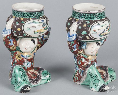 Pair of Chinese porcelain figural vases, 7 1/4'' h.