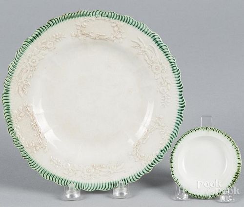 Pearlware green feather edge plate, 19th c., 8 1/4'' dia., together with a cup plate, 3 1/8'' dia.
