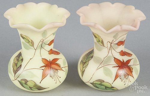 Pair of Burmese glass vases, 3 1/4'' h.