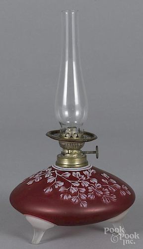 Attributed to Webb, miniature English cameo glass miniature oil lamp, late 19th c.