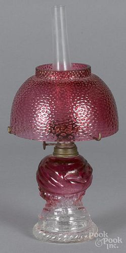 Miniature rubina figural bust oil lamp, ca. 1900, 8 3/4'' h.