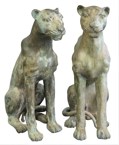 Pair of Bronze Outdoor Leopards, height 35 inches.