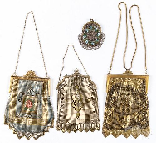 Three Whiting & Davis mesh purses, ca. 1900, together with a beaded change purse.