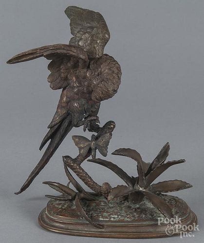 Ferdinand Pautrot (French 1832-1874), bronze parrot, 9'' h.