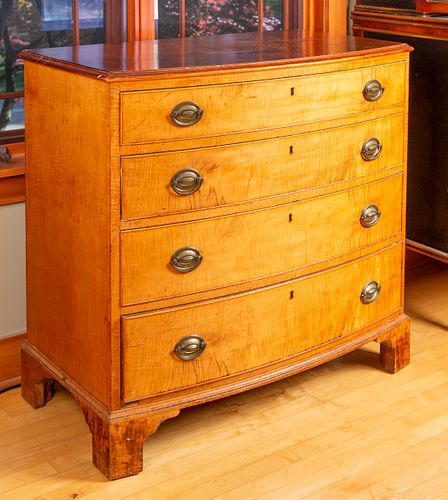 Early Tiger Maple Bow Front Chest