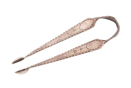 Early Coin Silver Engraved Sugar Tongs