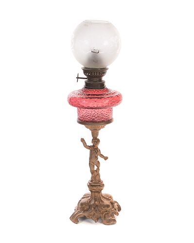 Miniature Victorian Cranberry Cupid Banquet Lamp