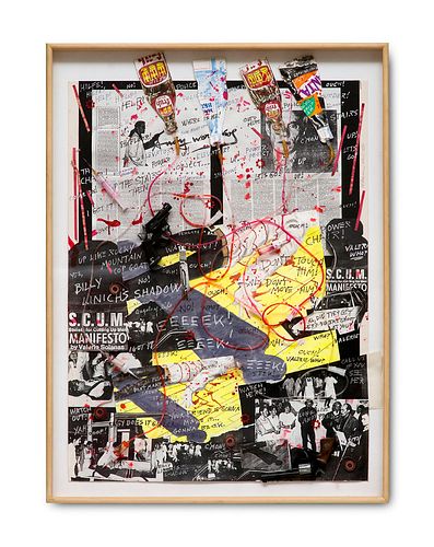 Hansen, Al SCUM Manifesto by Valerie Solanas (Warhol Attentat). 1986. Mischtechnik, Assemblage und Collage auf Papier. 106 x 74,5 cm. Singniert, datie