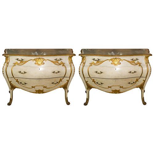 Pair of Painted Commodes Italian Niccolini Marble
