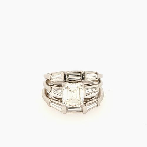 Platinum Emerald Cut Diamond Ring 