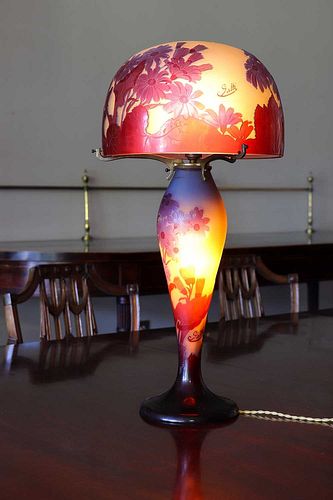 An Émile Gallé cameo glass lamp,