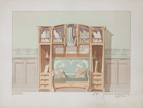 A set of five French Art Nouveau pochoir prints,