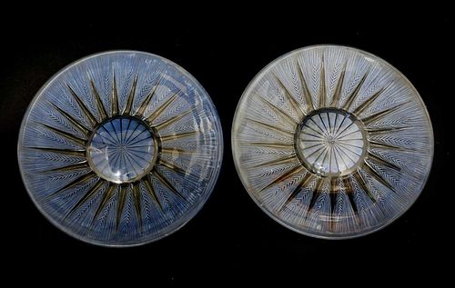A pair of Lalique 'Epis No. 3' blue stained glass plates,