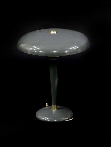 An Italian grey-enamelled and brass desk lamp,