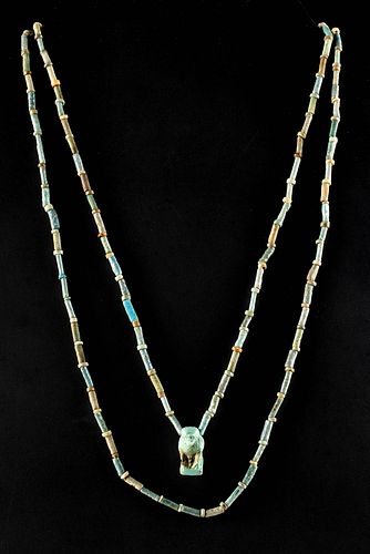 Egyptian Faience Bead Necklace w/ Thoth Amulet