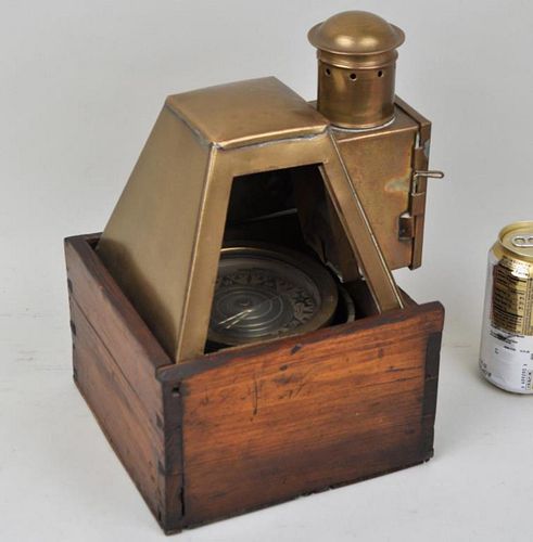 Brass & Wood Ship Gimbal Compass/Oil Lamp