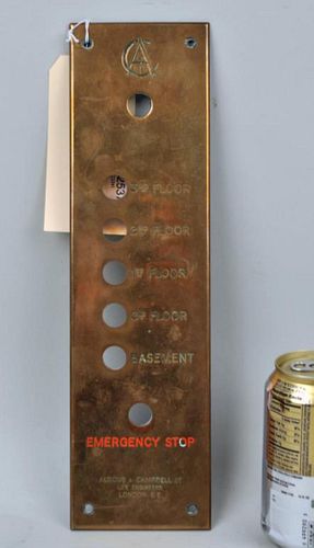 English Brass Elevator Plate, Marked
