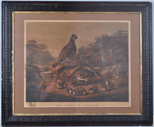 Framed Currier "The Cares of a Family" Engraving