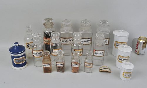 Seventeen Clear & Colored Glass Apothecary Jars