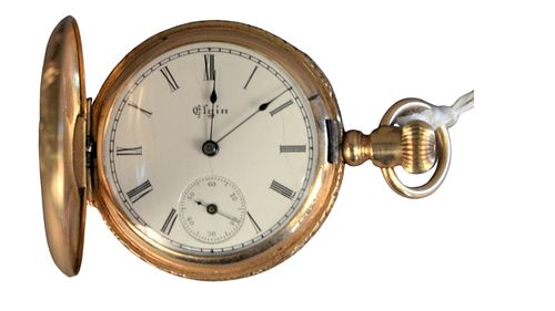 14 Karat Gold American Waltham Closed Face Pocket Watch, 16.3 millimeter, 53.8 grams total weight, (ring is not gold, crack in face).