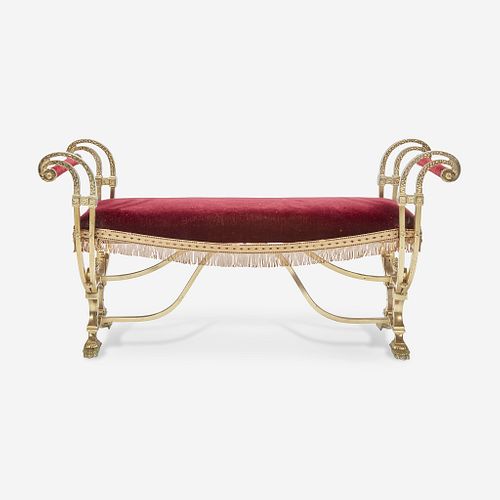 An Empire Style Velvet Upholstered Brass Bench Early 20th century
