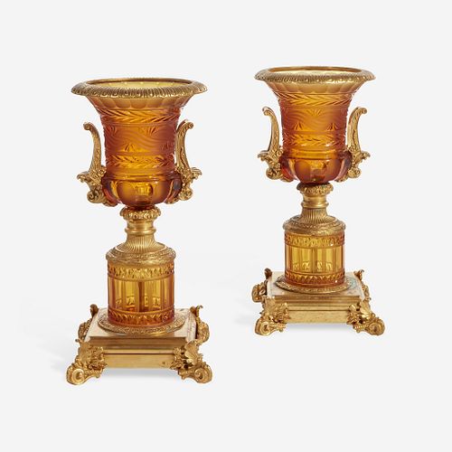 A Pair of French Gilt-Bronze Mounted Cut-Glass Urns 19th century