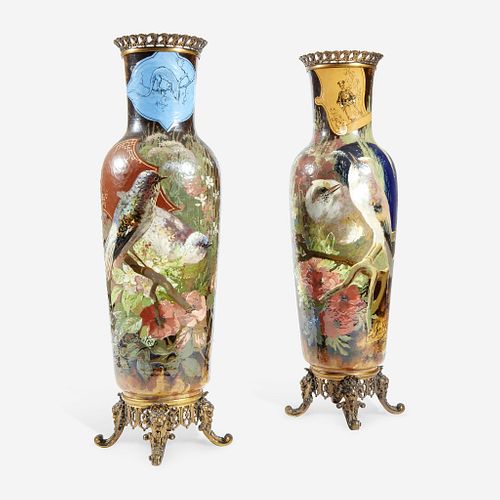 A Pair of Large French 'Japonisme' Faience and Bronze Mounted Vases Late 19th century