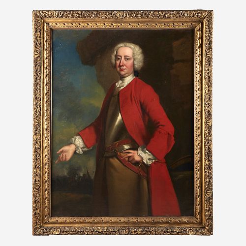 British School (18th Century) Portrait of a Military Gentleman in a Red Coat, Half-Length