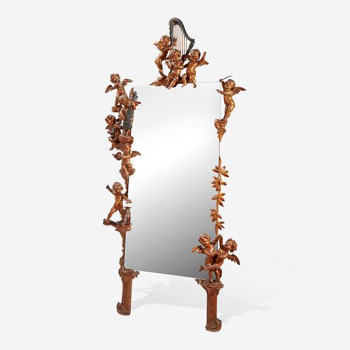 A Large Carved Wood and Glass Floor Mirror Early 20th century
