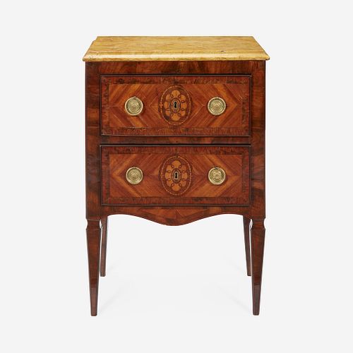 An Italian Neoclassical Walnut and Fruitwood Marquetry Side Table with Marble Top Late 18th century