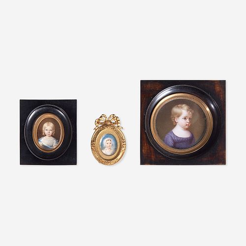 French and Continental School 19th Century A group of three portrait miniatures of young children