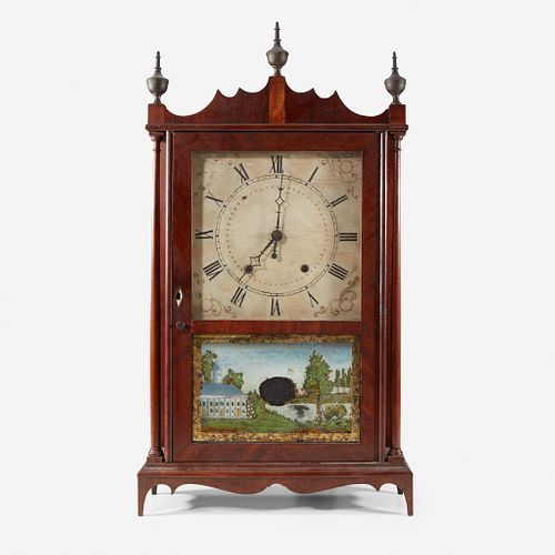 A Federal Carved Mahogany and Églomisé Mantel Clock Eli Terry & Sons, Plymouth, CT, circa 1823-1828