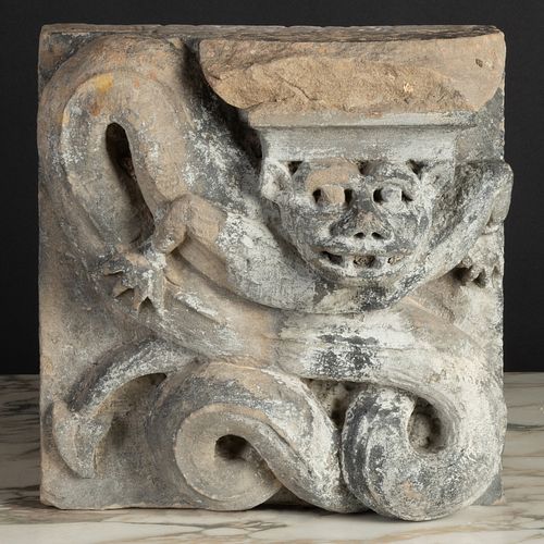 Romanesque Limestone Capital Fragment, Probably French
